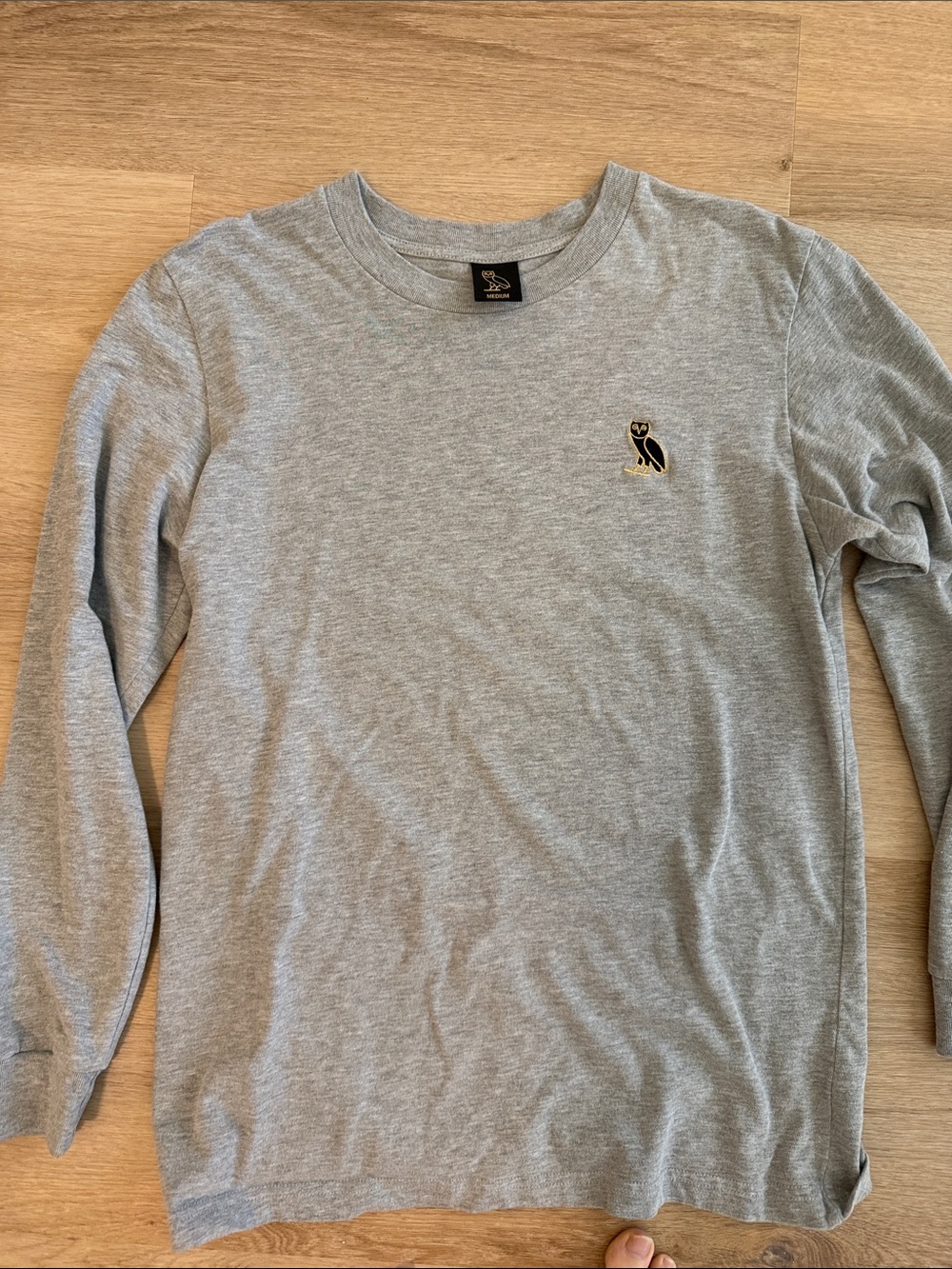 OVO Grey Long Sleeve Crew with Gold Owl Emblem Medium